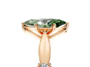 Solitaire Engagement Ring Setting for Fancy Green Marquise Center with Carved Leaf Shoulders and Prong Head in Rose Gold