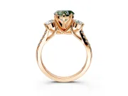 3 Stone Engagement Ring Setting for Fancy Green Heart-Shaped Center with Crossover Basket, Pave Band and Prong Head in Rose Gold