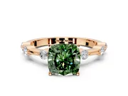 Solitaire Engagement Ring Setting for Fancy Green Cushion Cut Center with Bezel Station Band and Prong Head in Rose Gold