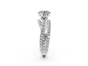 Solitaire Engagement Ring Setting for Round Cut Center with Woven 3-Strand Pave Band and Prong Head in Platinum