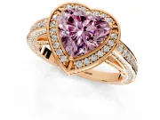 Halo Engagement Ring Setting for Fancy Pink Heart-Shaped Center with Framed Halo, Pave Band and Prong Head in Rose Gold
