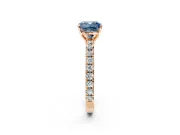 Solitaire Engagement Ring Setting for Fancy Blue Cushion Cut Center with Large Accent Band and Prong Head in Rose Gold
