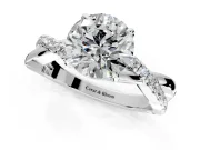 Crossover Engagement Ring Setting for Round Cut Center with Pave and Plain Strands and Prong Head in Sterling Silver