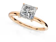 Low-Set Solitaire Engagement Ring Setting for Princess Cut Center with Thin Plain Band and Prong Head in Rose Gold