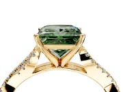 Solitaire Engagement Ring Setting for Fancy Green Princess Cut Center with Twisted Pave Split Shank and Prong Head in Yellow Gold