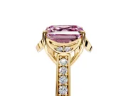 Floral Engagement Ring Setting for Fancy Pink Asscher Cut Center with Four Accent Clusters and Prong Head in Yellow Gold