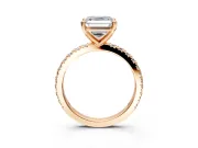 Solitaire Engagement Ring Setting for Asscher Cut Center with Fine Pave Band and Claw Prong Head in Rose Gold