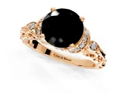 Solitaire Engagement Ring Setting for Fancy Black Round Cut Center with Filigree Band and Prong Head in Rose Gold