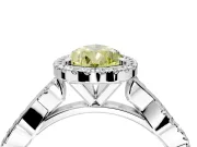 Halo Engagement Ring Setting for Fancy Yellow Pear-Shaped Center with Pave and Plain Twist Band and Prong Head in Platinum