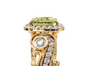 Milgrain Halo Engagement Ring Setting for Fancy Yellow Radiant Cut Center with Shoulder Bezels and Prong Head in Yellow Gold
