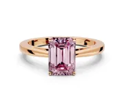 Solitaire Engagement Ring Setting for Fancy Pink Emerald Cut Center with Open Cathedral Shoulders and Prong Head in Rose Gold