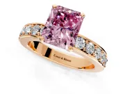 Solitaire Engagement Ring Setting for Fancy Pink Radiant Cut Center with Channel-Set Accents and Prong Head in Rose Gold