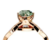Solitaire Engagement Ring Setting for Fancy Green Pear-Shaped Center with Accented Twist Band and Leaf Prong Head in Rose Gold