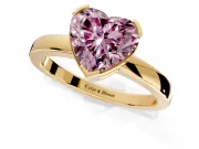 Solitaire Engagement Ring Setting for Fancy Pink Heart-Shaped Center with Plain Band and Flat Tab Prong Head in Yellow Gold