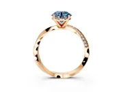 Side Accent Engagement Ring Setting for Fancy Blue Round Cut Center with Accent Shoulders and Prong Head in Rose Gold