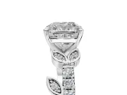 Leaf Motif Engagement Ring Setting for Cushion Cut Center with Pave Band and Prong Head in Platinum