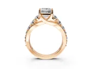 Solitaire Engagement Ring Setting for Princess Cut Center with Graduated Shared Prongs and Prong Head in Rose Gold