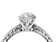 Solitaire Engagement Ring Setting for Marquise Center with Engraved Milgrain Band and Prong Head in Platinum