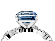 Solitaire Engagement Ring Setting for Fancy Blue Asscher Cut Center with Bar-Station Pave Twist and Prong Head in Platinum