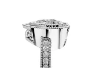 Halo Engagement Ring Setting for Heart-Shaped Center with Milgrain Halo, Pave Band and Prong Head in White Gold