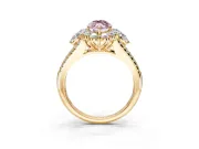 Halo Engagement Ring Setting for Fancy Pink Marquise Center with Two-Strand Split Shank and Prong Head in Yellow Gold