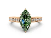 Solitaire Engagement Ring Setting for Fancy Green Marquise Center with Engraved Pave Band and Prong Head in Rose Gold