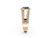 Halo Engagement Ring Setting for Fancy Blue Round Cut Center with Wide-Open Pave Split Shank and Prong Head in Rose Gold