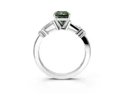 Bar-Set Engagement Ring Setting for Fancy Green Radiant Cut Center with Tapered Baguette Accents and Prong Head in Sterling Silver