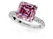Solitaire Engagement Ring Setting for Fancy Pink Asscher Cut Center with Round Cut Pave Band and Prong Head in Sterling Silver