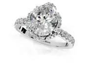 Halo Engagement Ring Setting for Oval Center with Openwork Halo, Pave Band and Prong Head in Sterling Silver