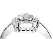 Halo Engagement Ring Setting for Pear-Shaped Center with Heart-Shaped Openwork, Pave Band and Prong Head in Sterling Silver