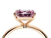 Solitaire Engagement Ring Setting for Fancy Pink Asscher Cut Center with Straight Thin Band and Prong Head in Rose Gold
