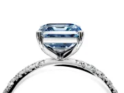 Solitaire Engagement Ring Setting for Fancy Blue Asscher Cut Center with Micro Pave Band and Prong Head in Platinum