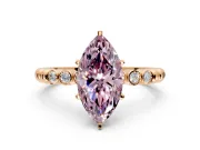 Solitaire Engagement Ring Setting for Fancy Pink Marquise Center with Bezel-Dot Beaded Band and Prong Head in Rose Gold