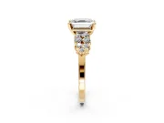 Cluster Engagement Ring Setting for Asscher Cut Center with 2-Row Shoulder Clusters and Prong Head in Yellow Gold