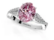 Solitaire Engagement Ring Setting for Fancy Pink Oval Center with Twisted Pave Split Shank and Prong Head in Sterling Silver