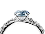 Cluster Engagement Ring Setting for Fancy Blue Oval Center with Round Cut Accent Band and Prong Head in Sterling Silver