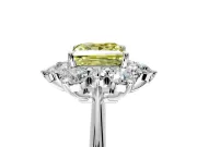 Small-Accent Cluster Halo Engagement Ring Setting for Fancy Yellow Princess Cut Center with Plain Band and Prong Head in Platinum