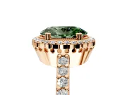 Halo Engagement Ring Setting for Fancy Green Oval Center with Inner Milgrain Border and Prong Head in Rose Gold