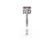 Cathedral Engagement Ring Setting for Fancy Pink Emerald Cut Center with Antique-Style Pave Band and Prong Head in Platinum