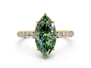Hidden Halo Engagement Ring Setting for Fancy Green Marquise Center with Pave Band and Prong Head in Yellow Gold