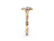 Halo Engagement Ring Setting for Oval Center with Twist Band and Prong Head in Rose Gold