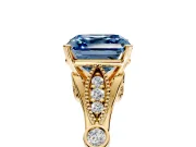 Solitaire Engagement Ring Setting for Fancy Blue Asscher Cut Center with Marquise and Bezel Accents and Prong Head in Yellow Gold