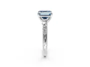 Solitaire Engagement Ring Setting for Fancy Blue Asscher Cut Center with Trailing Leaf Accent Band and Prong Head in Sterling Silver