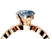 Solitaire Engagement Ring Setting for Fancy Blue Heart-Shaped Center with Milgrain Bezel Accents and Prong Head in Rose Gold