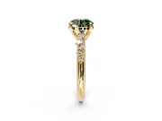 Solitaire Engagement Ring Setting for Fancy Green Round Cut Center with Trailing Leaf Accent Band and Prong Head in Yellow Gold