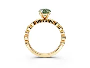 Solitaire Engagement Ring Setting for Fancy Green Oval Center with Beaded Bezel Station Band and Prong Head in Yellow Gold