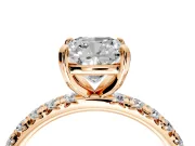 Solitaire Engagement Ring Setting for Cushion Cut Center with Shared-Prong Accents and Prong Head in Rose Gold
