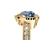 Milgrain Halo Engagement Ring Setting for Fancy Blue Heart-Shaped Center with Wide Pave Band and Prong Head in Yellow Gold