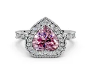 Halo Engagement Ring Setting for Fancy Pink Heart-Shaped Center with Milgrain Halo, Pave Band and Prong Head in Platinum